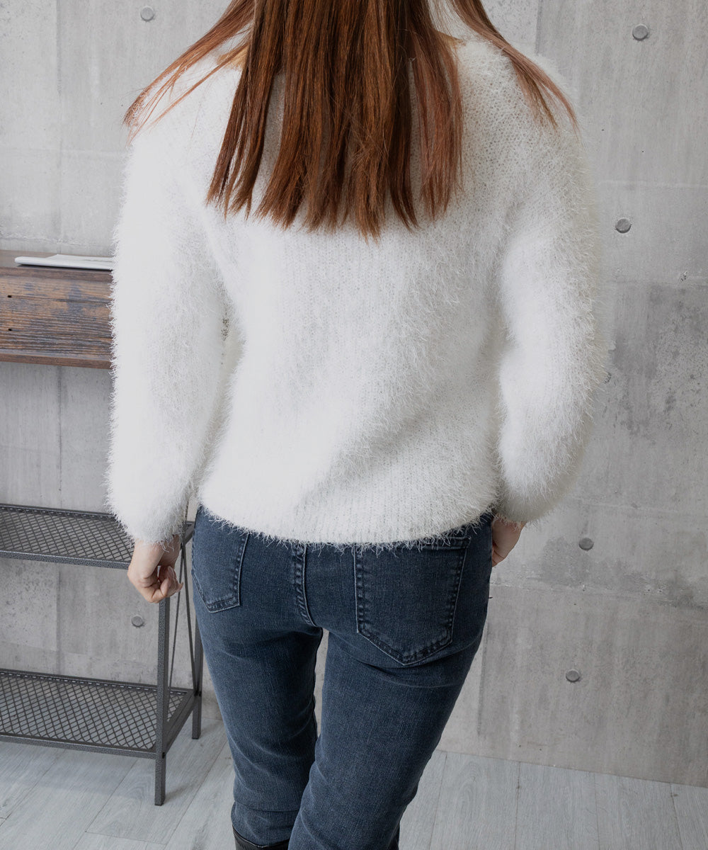 モヘア調ニット Vネックシャギートップス 詳細画像26