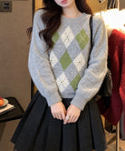 アーガイル柄 クルーネックニットセーター