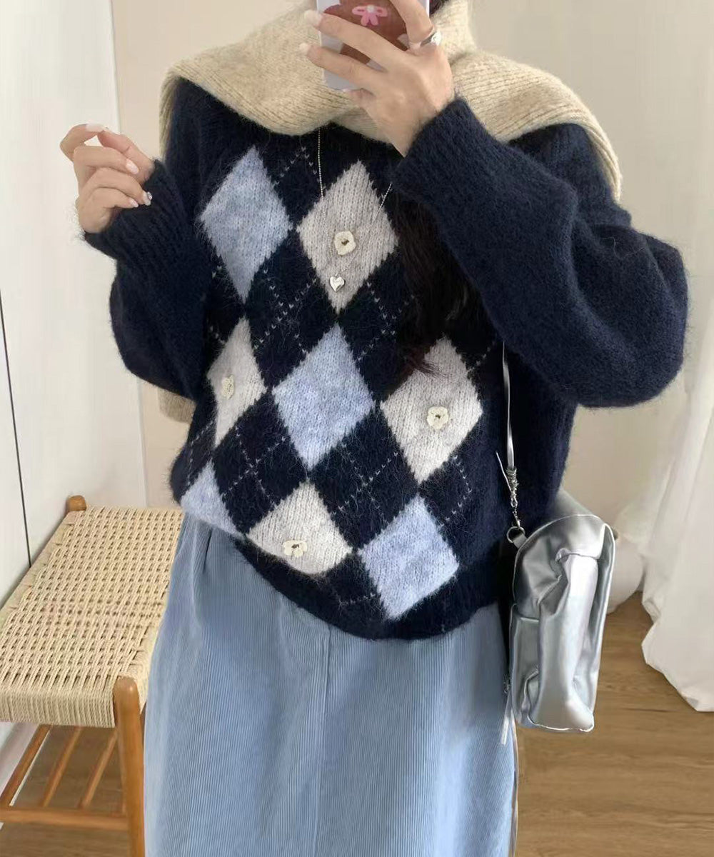 アーガイル柄 クルーネックニットセーター