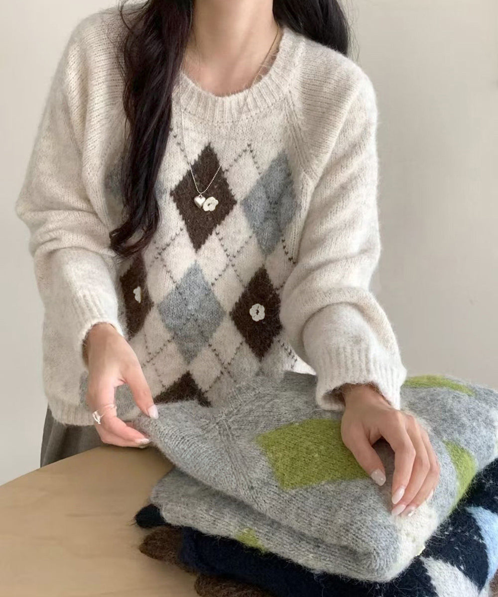 アーガイル柄 クルーネックニットセーター