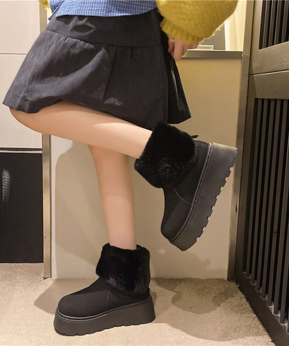 厚底ムートンブーツ 裏起毛ショートブーツ
