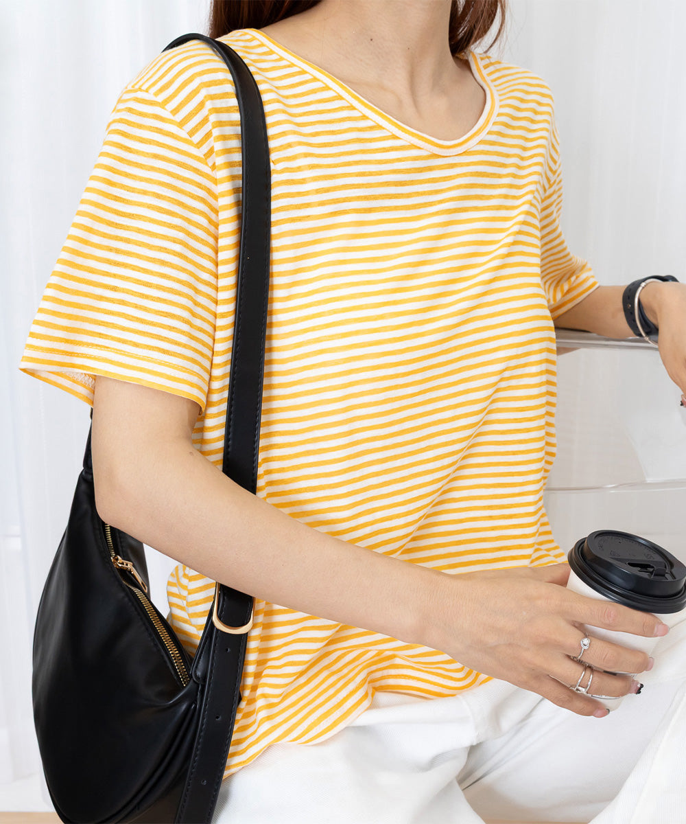 ボーダー柄Tシャツ Vネックカットソー夏 詳細画像22