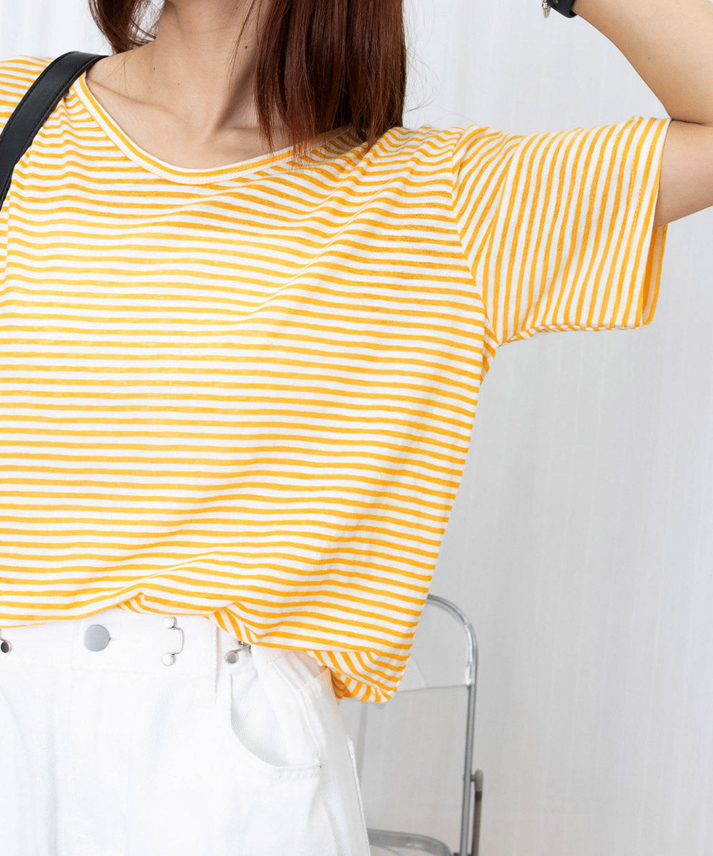 ボーダー柄Tシャツ Vネックカットソー夏 詳細画像24