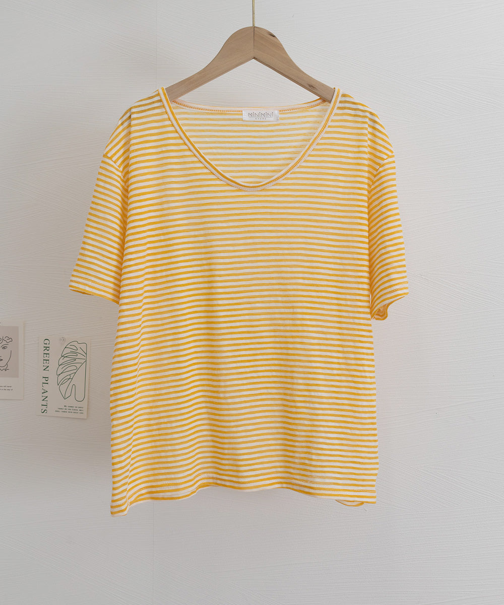 ボーダー柄Tシャツ Vネックカットソー夏 詳細画像26