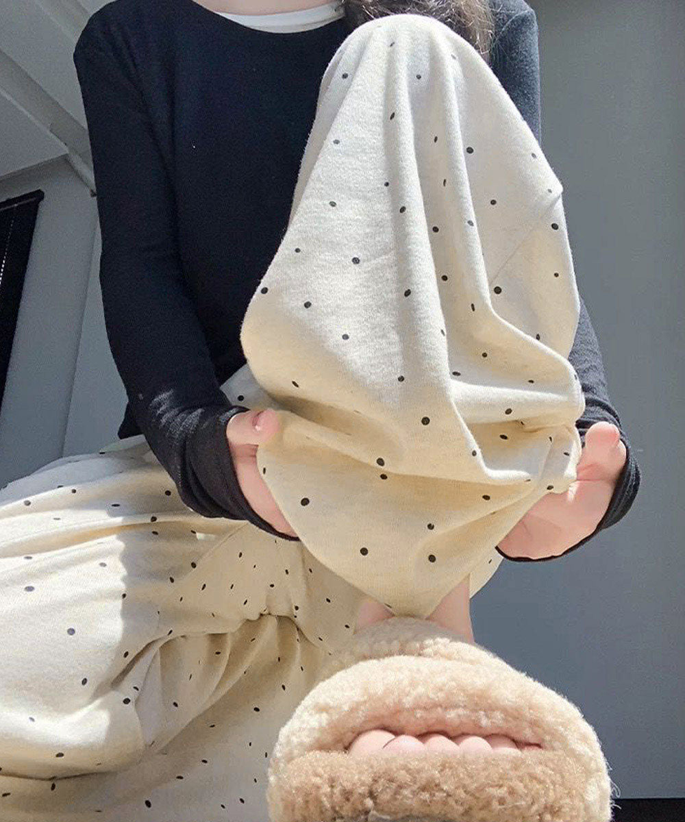 裏起毛ドット柄ワイドスウェットパンツ秋冬