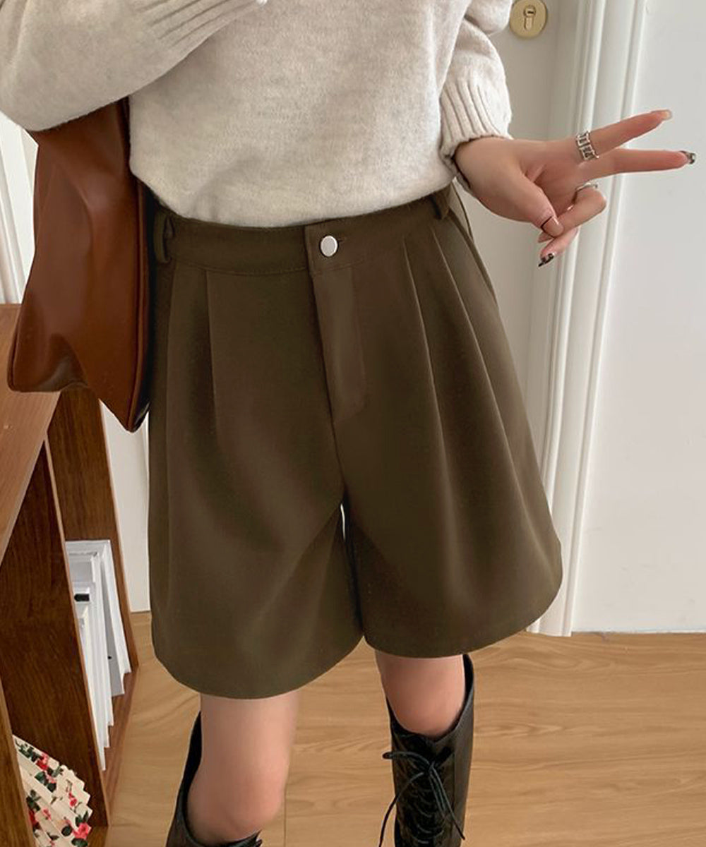 タックショートパンツウール風ワイドパンツ 詳細画像11