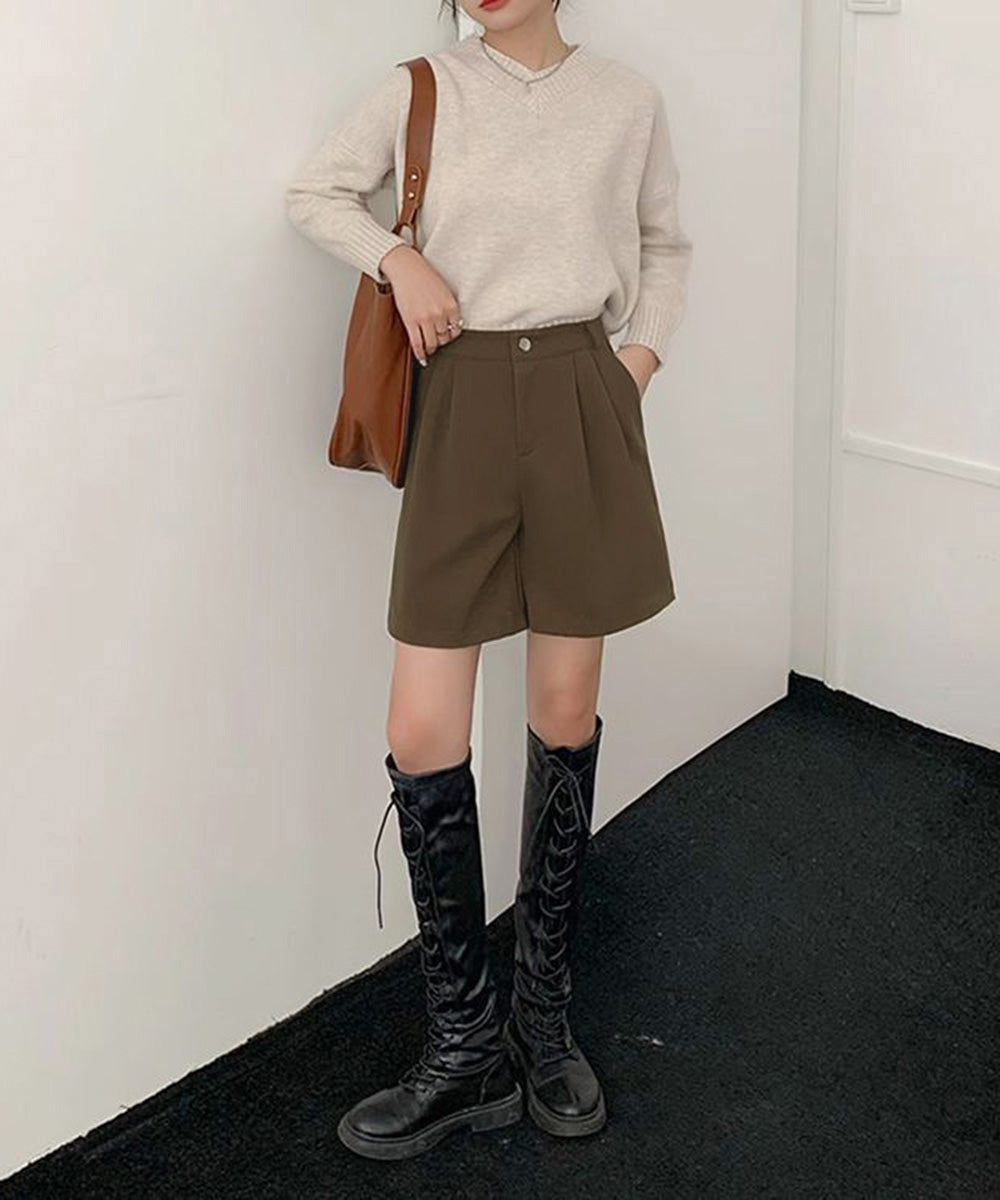 タックショートパンツウール風ワイドパンツ 詳細画像15