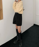 タックショートパンツウール風ワイドパンツ 詳細画像9