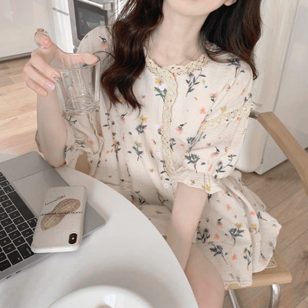セットアップルームウェア 花柄ワンピース 詳細画像6