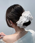 ボリュームレースシュシュ 大きめヘアゴム アイボリー