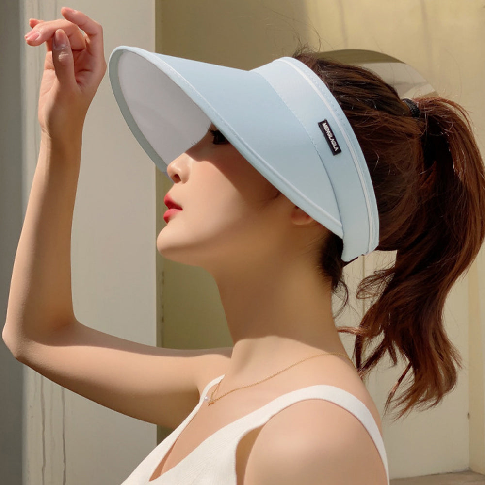 韓国サンバイザー つば広 レディース 夏 薄ブルー