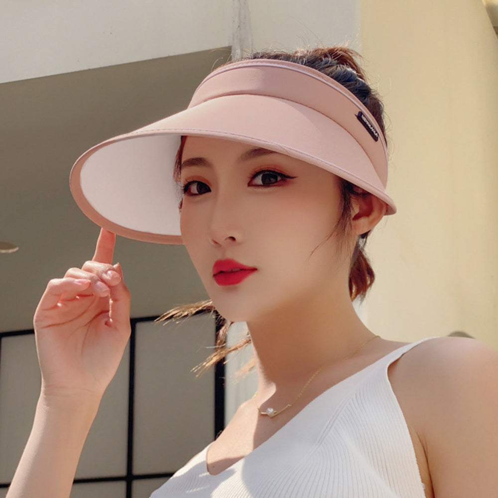 韓国サンバイザー つば広 レディース 夏 薄ピンク