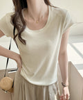UネックTシャツ レディース 半袖 夏服 ベーシック リブtシャツ サマーカットソー  無地 着回し夏t 大人カジュアル 快適プルオーバー 涼しげトップス柔らかな 83FENGSE-002