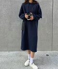 裏起毛 ロングパーカーワンピース 着やせ レディース 大人カジュアル ロングワンピース 体型カバー サイドスリット ゆったりフーディーワンピース スウェットワンピ 83JIXI-002