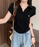 Vネックポロシャツ レディースTシャツ夏 ブラック