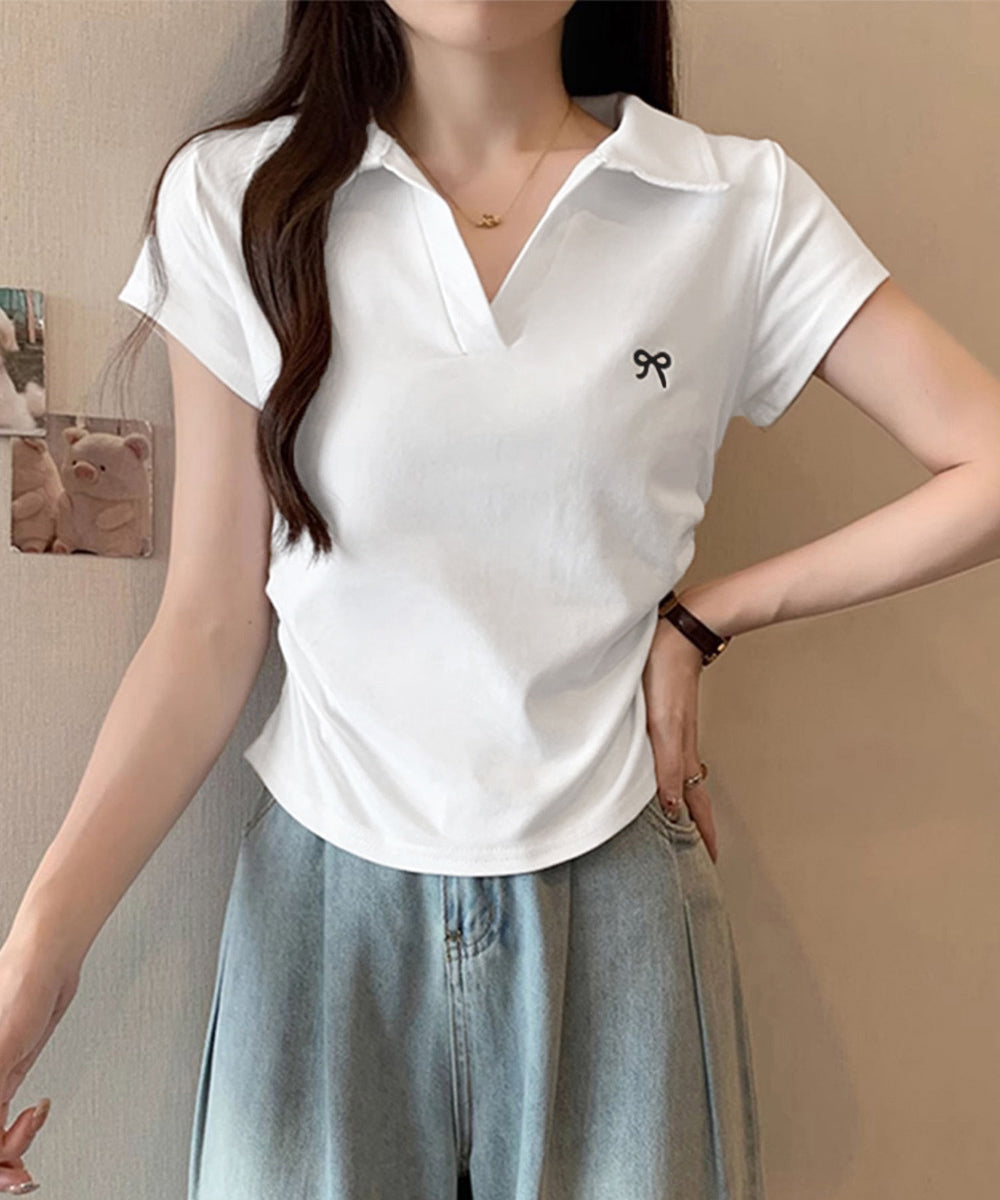 Vネックポロシャツ レディースTシャツ夏 ホワイト