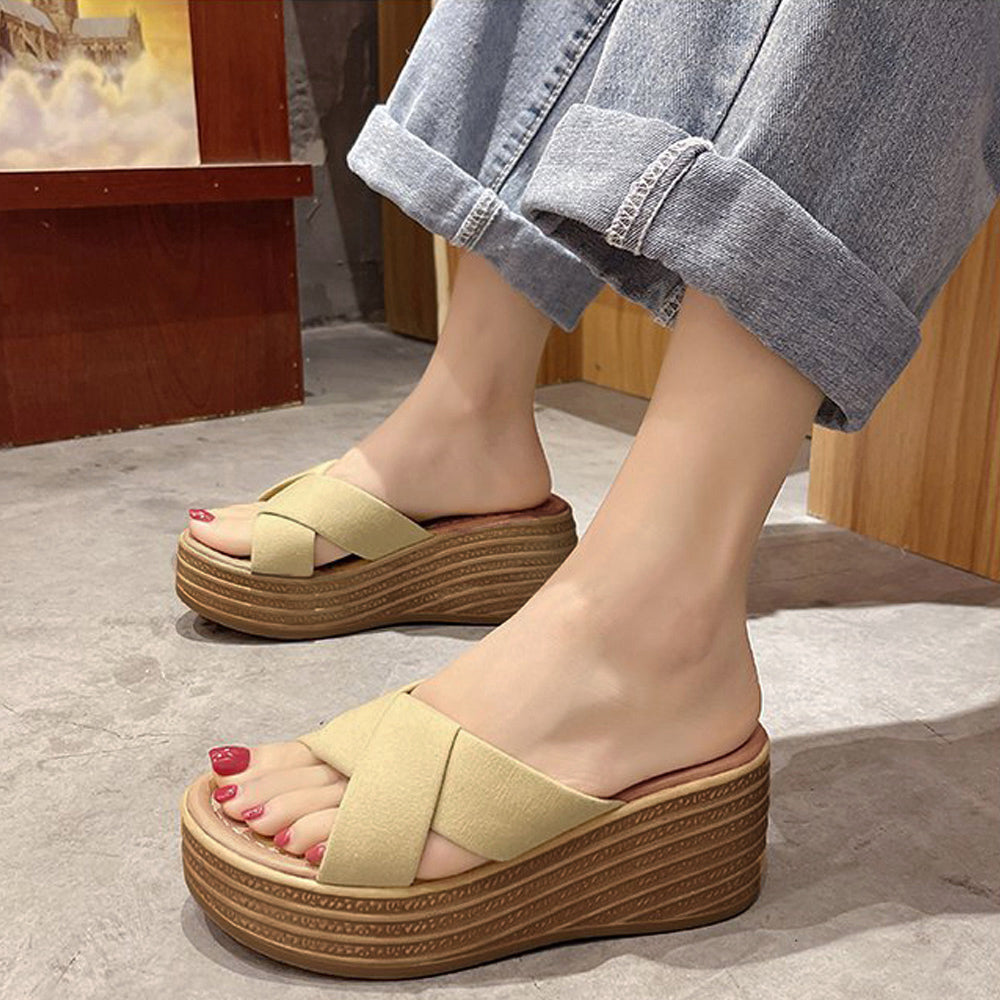 厚底サンダル ウエッジソール 韓国風 ベージュ