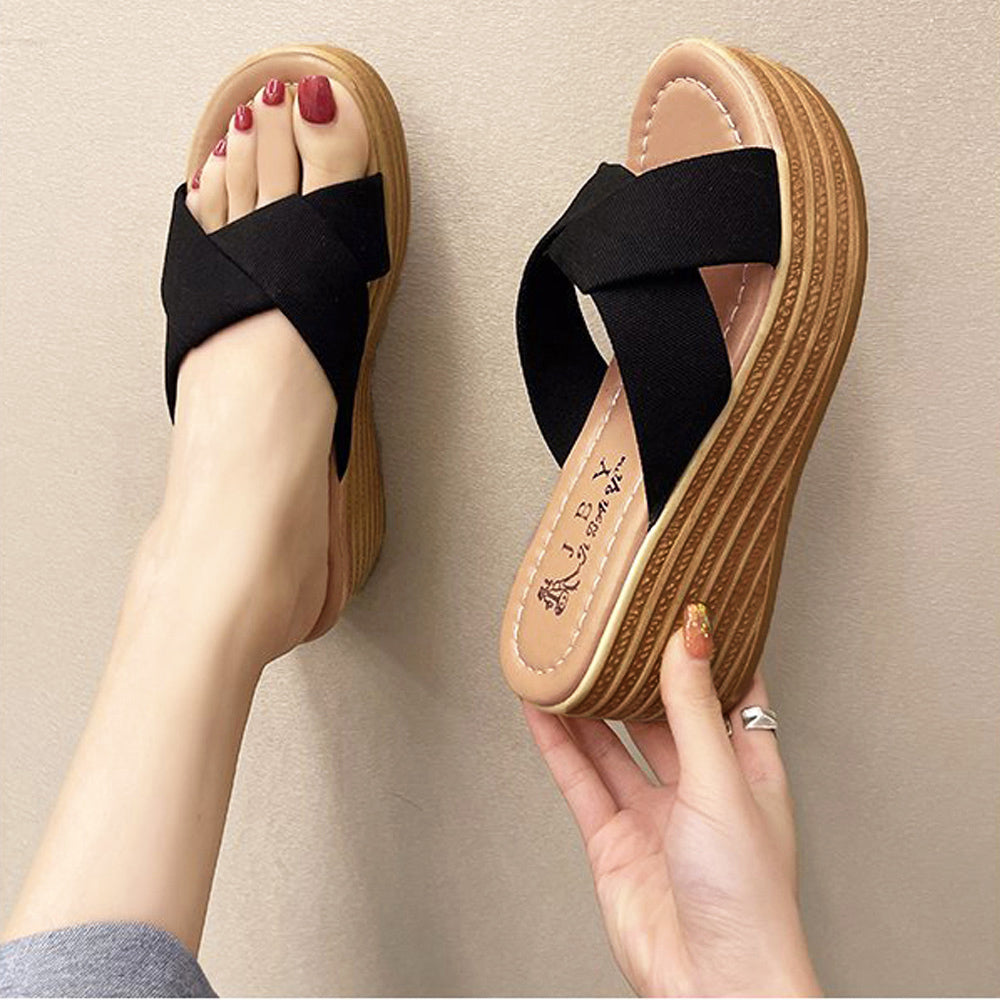 厚底サンダル ウエッジソール 韓国風 ブラック