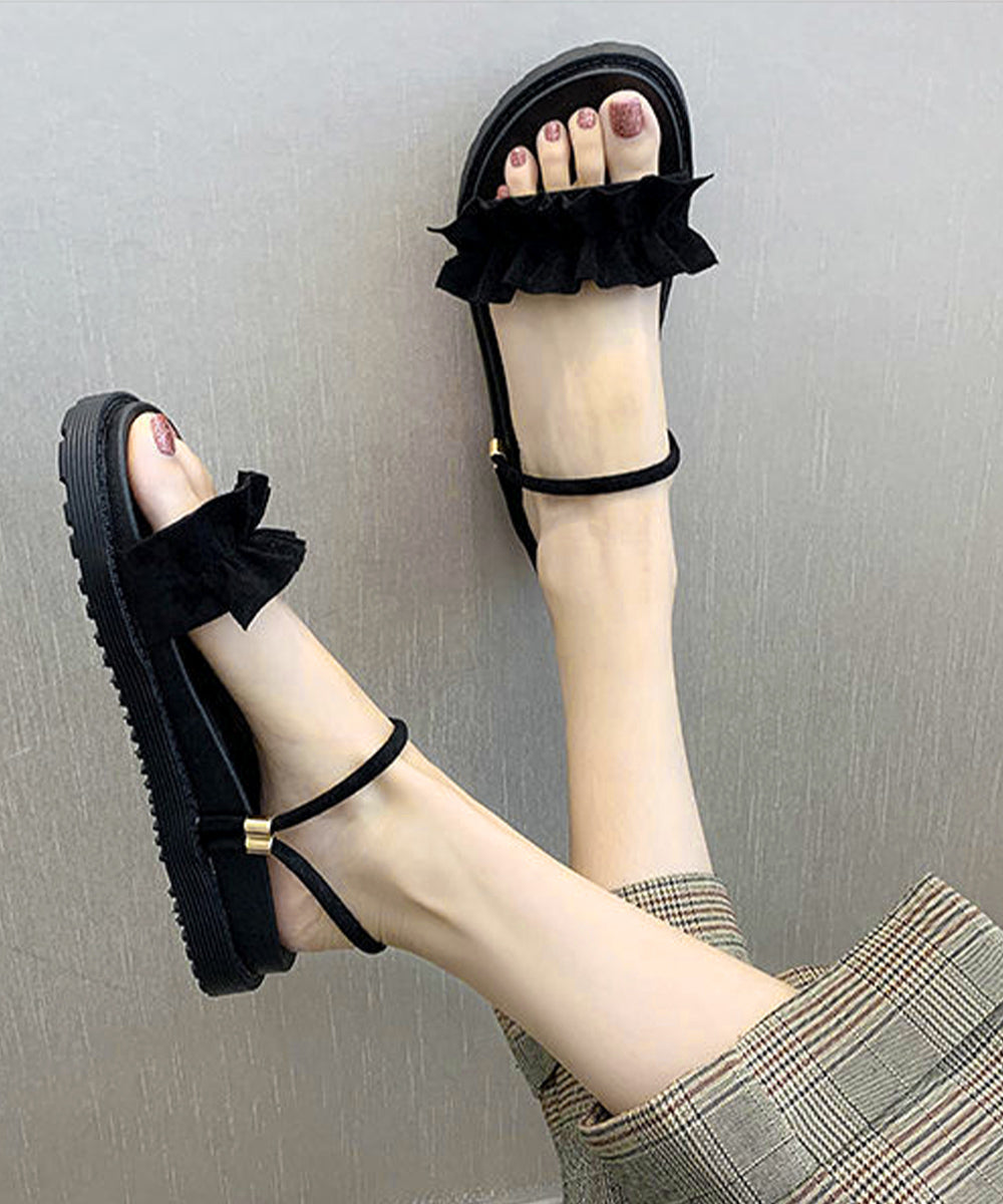 2WAY厚底サンダル フリルサンダル美脚 ブラック