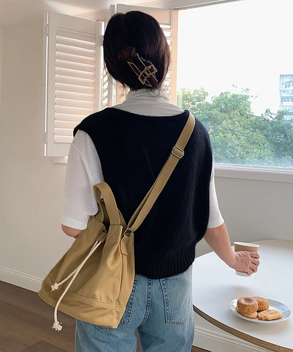 巾着 ショルダーバッグ レディース 軽量 3wayバケツバッグ キャンバスバッグ 斜め掛けバッグ 使いやすいドローストリングバッグ 手提げバッグ 肩掛け鞄通勤通学 83SHUINIU-001