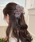 チュールバンスクリップリボンヘアクリップ バンスクリップ大きめ ビッグヘアクリップ ボリュームヘアアクセサリー 韓国風ヘアクリップ 大人可愛いヘアアクセ上品髪飾り 83SUIMIN-002