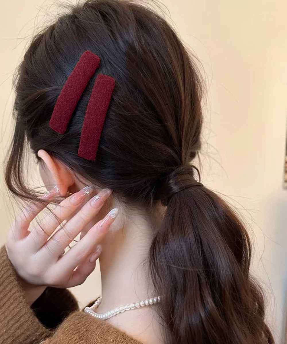 ウール調ヘアクリップ2点セットスリーピン ワインレッド