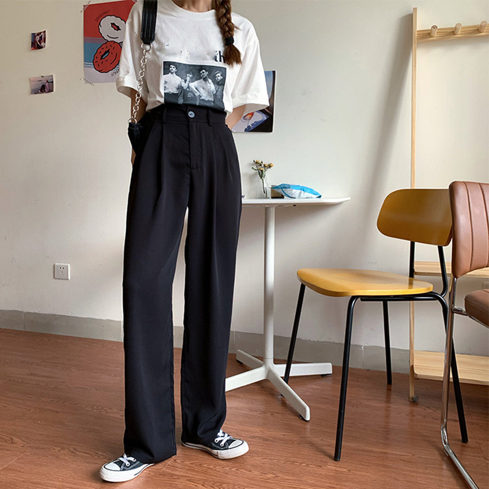 セミワイドパンツ レディース スラックス ブラック
