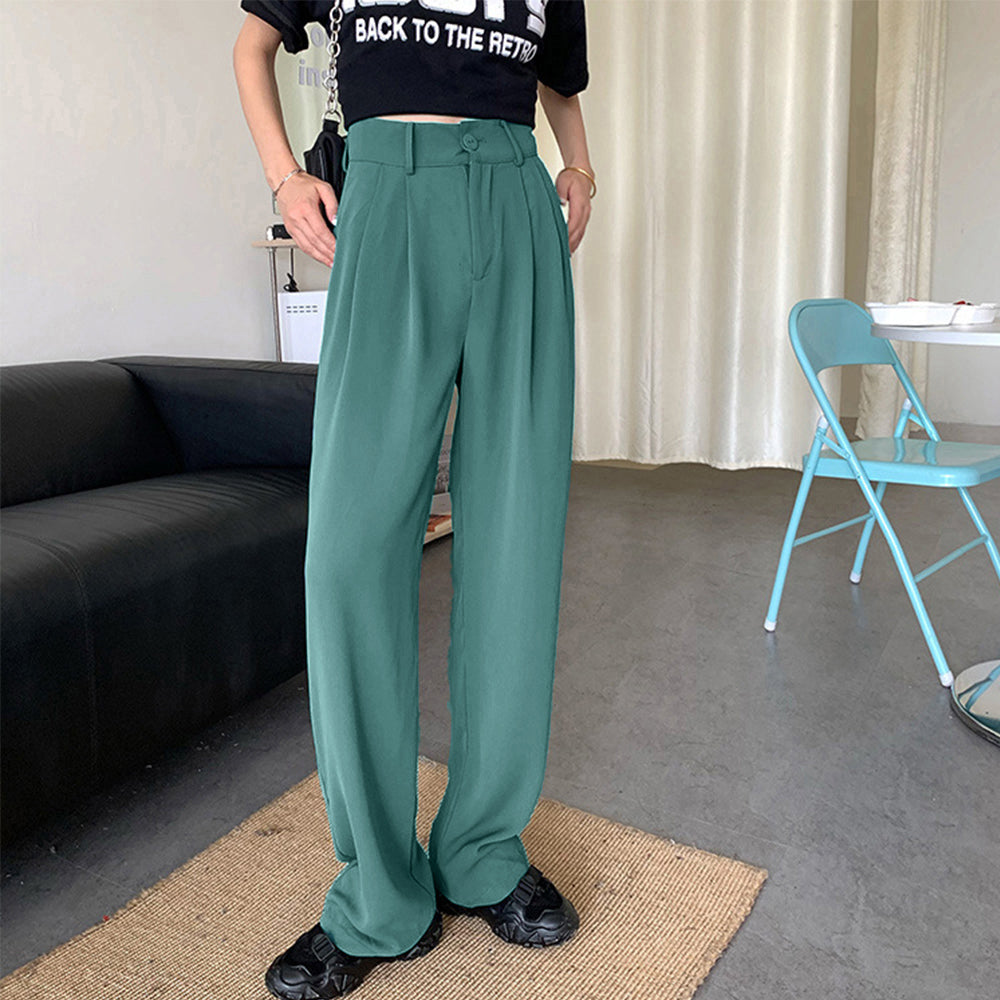 セミワイドパンツ レディース スラックス ブルーグリーン