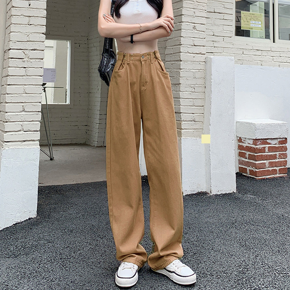 ハイウエスト デニム ワイドパンツ 韓国 キャメルベージュ