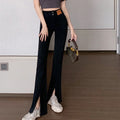 ハイウエスト デニムパンツ スリット韓国 レディース デニム フレアパンツ 脚長 美脚 ジーンズ ジーパン 美尻 タイト スキニーパンツ スリム ロングパンツ 83YATONG-058