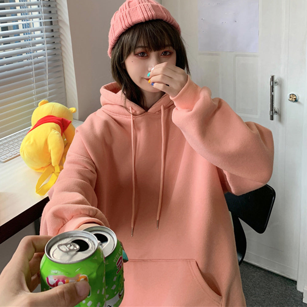 裏起毛パーカー レディース 韓国風秋冬 サーモンピンク