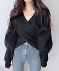 カシュクール ニットトップス レディース ふんわり クロスニットセーター 春秋冬 体型カバーニットソーVネック 大人カジュアル 上品 デート服 おしゃれニット長袖 83YATONG-084