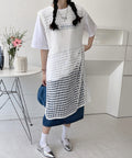 透かし編みロングベストサイドスリット夏服 レディース ノースリーブ チュニックニットベスト レイヤード 重ね着メッシュジレ 大人可愛い ニットワンピース ゆったり 83YIKE-001