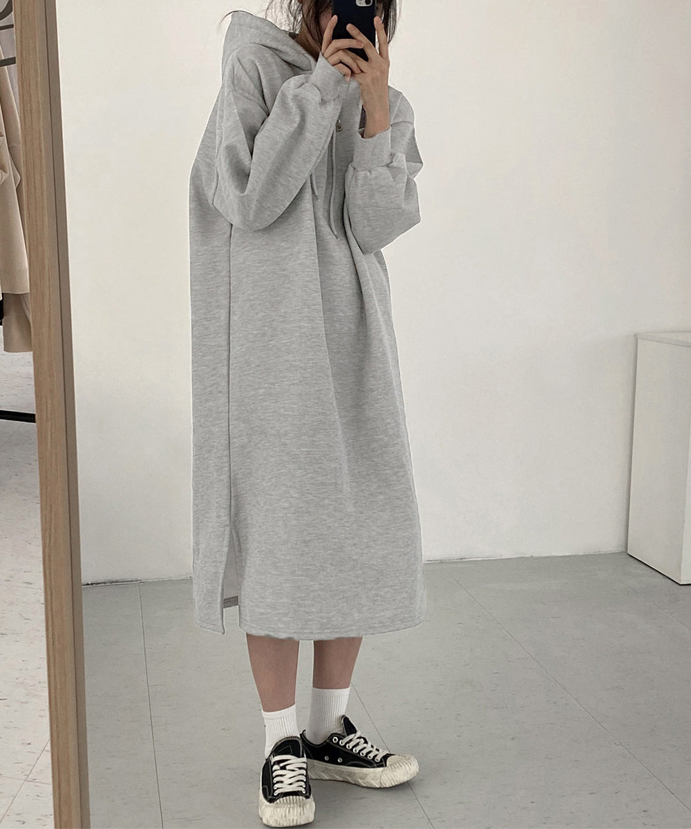 裏起毛 ロングパーカーワンピース 着やせ 詳細画像2
