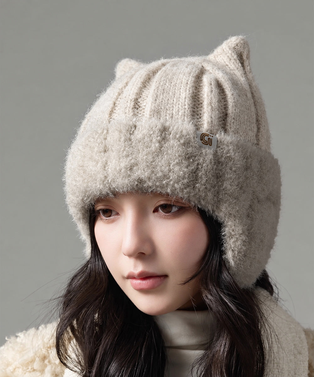 猫耳ニット帽小顔ファービーニー耳当て付き 詳細画像10