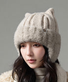 猫耳ニット帽小顔ファービーニー耳当て付き 詳細画像10