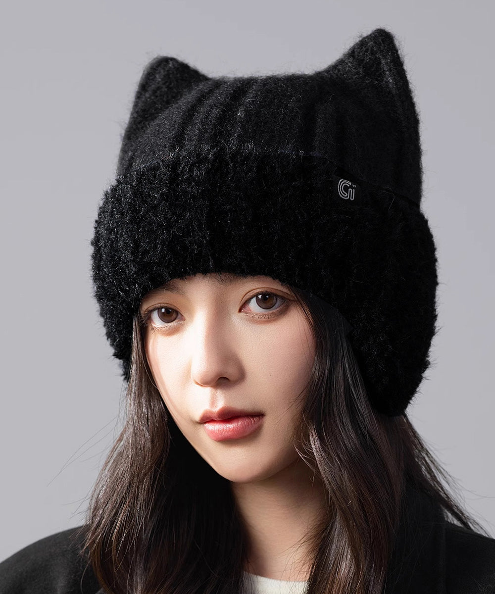 猫耳ニット帽小顔ファービーニー耳当て付き 詳細画像7