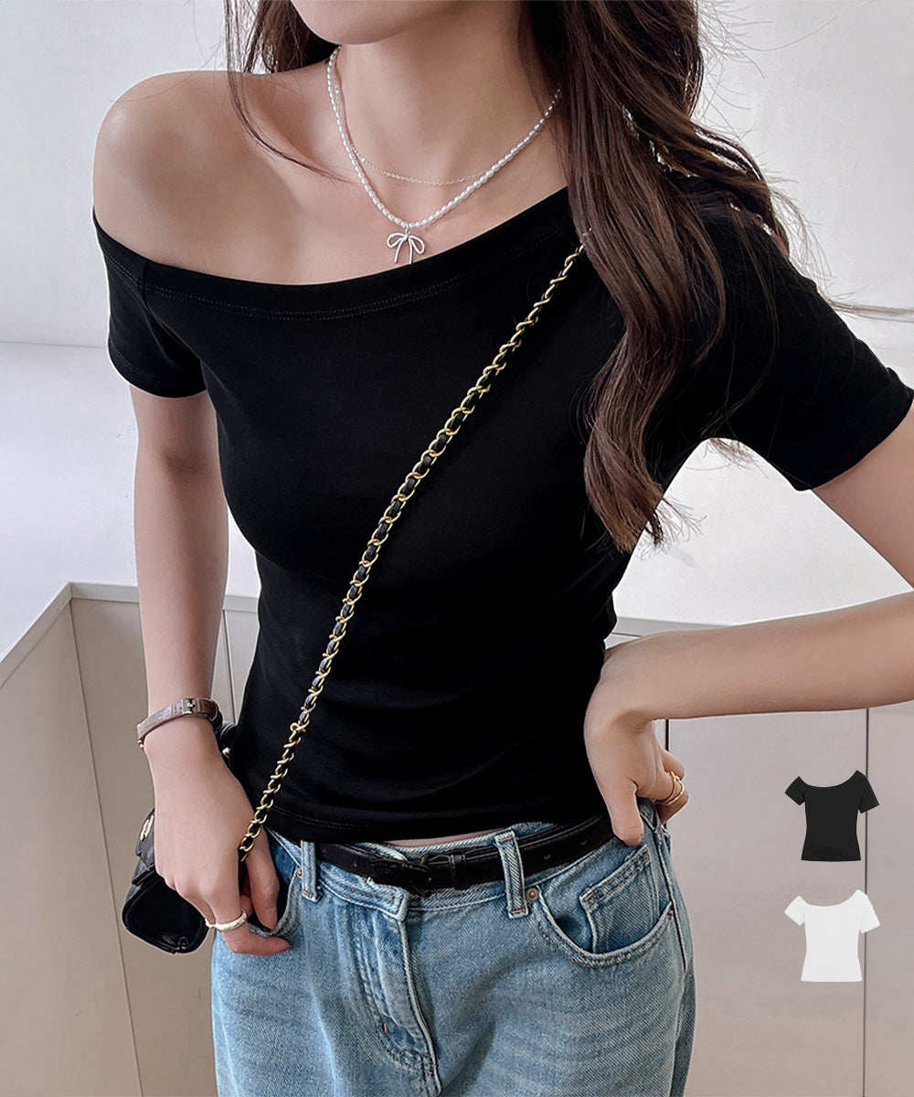 ワンショルダーTシャツオフショルダー夏服 詳細画像1