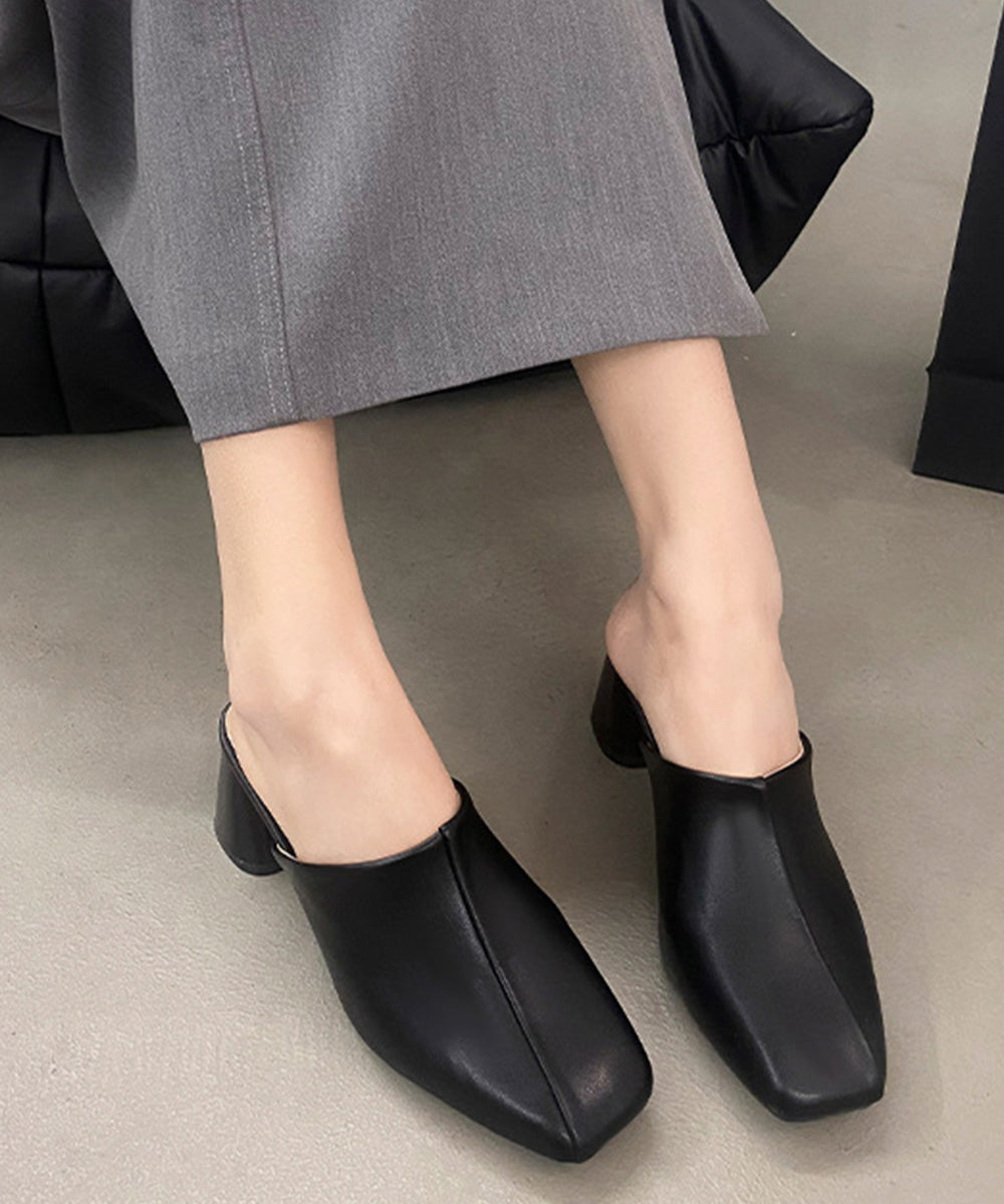 ミュールパンプス 太ヒール靴スクエアトゥ 詳細画像11