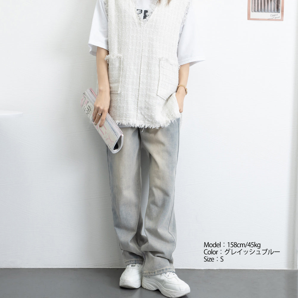 ハイウエスト デニム ワイドパンツ 韓国 詳細画像22