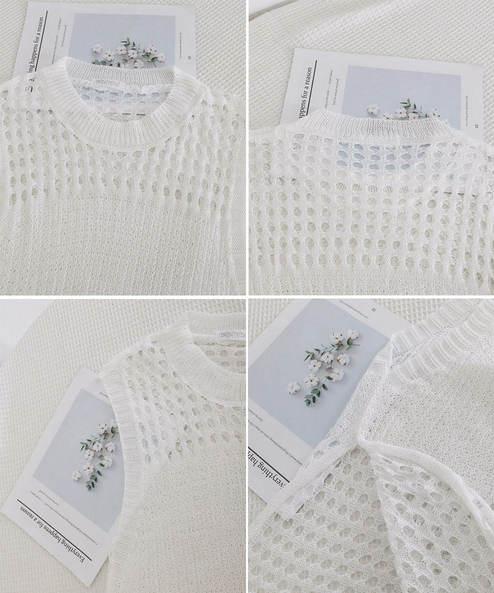 透かし編みロングベストサイドスリット夏服 詳細画像24