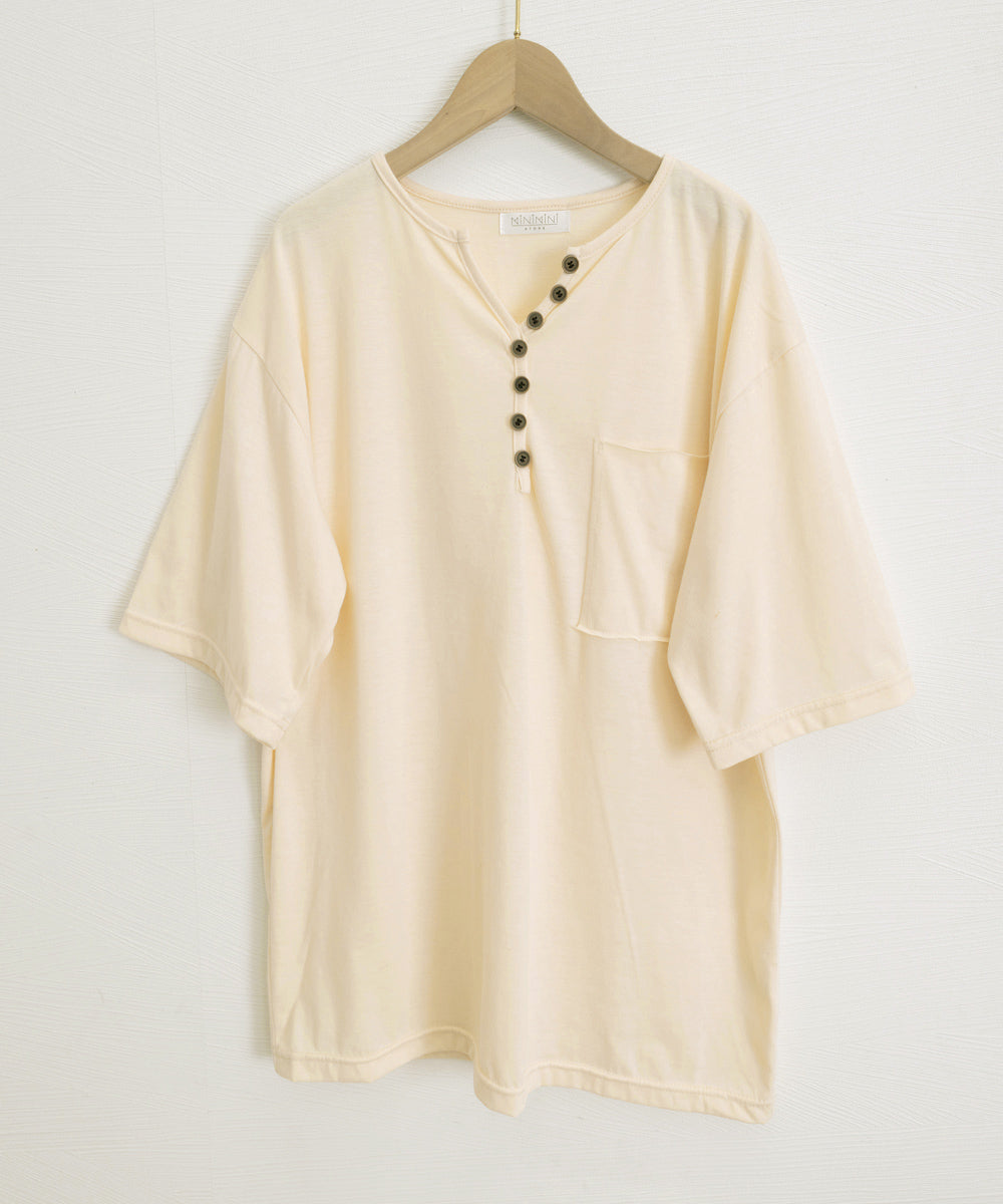 ゆったりチュニックTシャツヘンリーネック