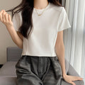 無地 Tシャツ クルーネック レディース 大人カジュアル 半袖カットソー ラウンドネック 夏トップス シンプル 夏服 オシャレ着やせ スリムフィットtシャツ 韓国 84CPMY-001