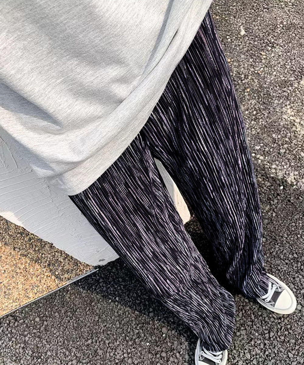 プリーツパンツ きれいめワイドパンツ春夏 美脚脚長ロングパンツレディース グラデーションパンツ体型カバー ウエストゴム楽ちんパンツ イージーパンツ 韓国風ボトムス 84DAIW-003