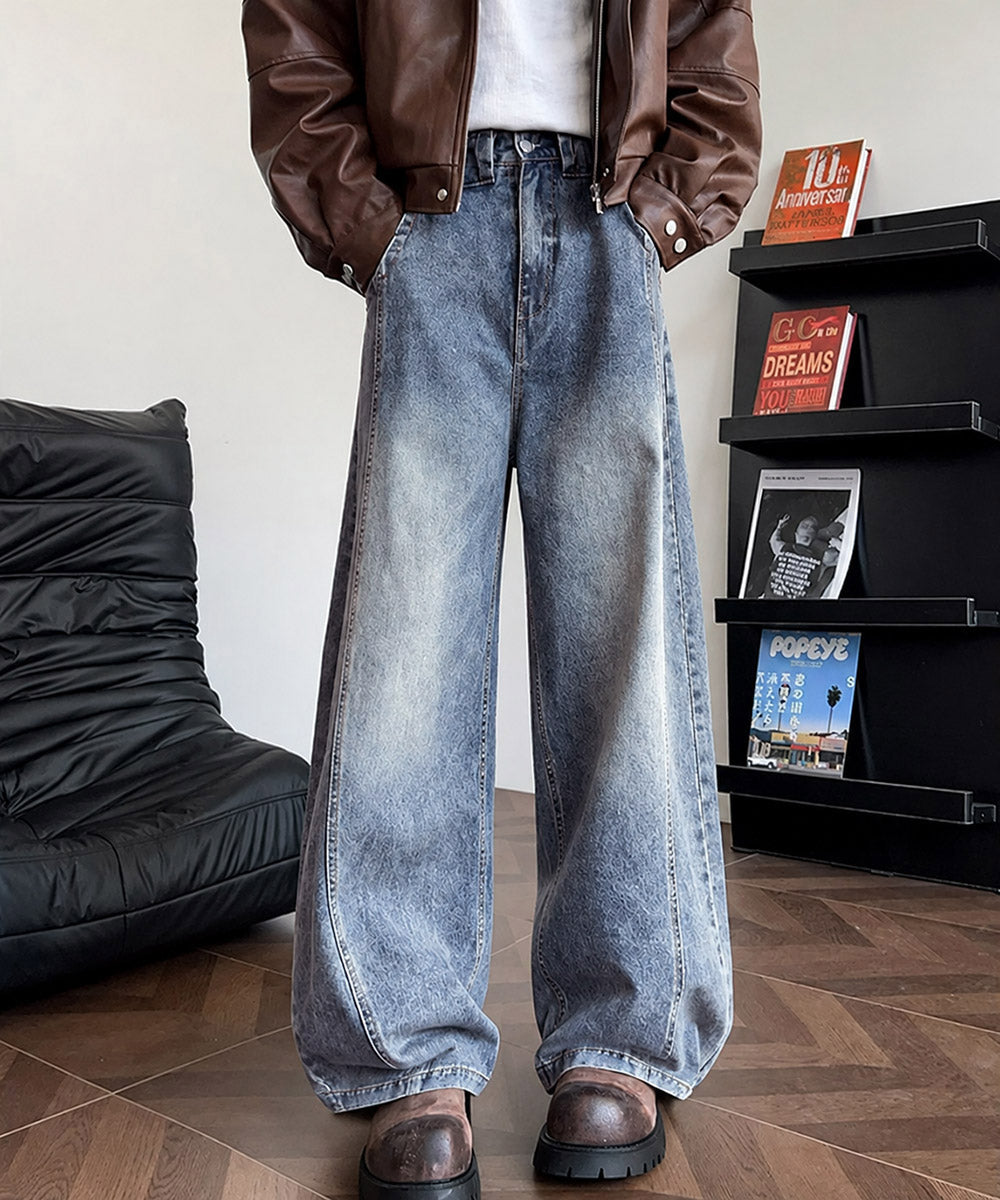 バギーデニムパンツ メンズ カーブデニム サックスブルー