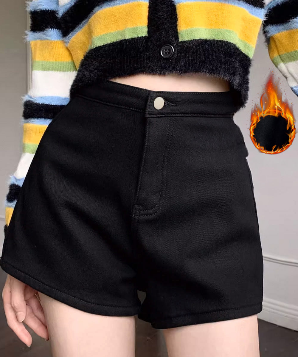 裏起毛 デニムショートパンツ レディース ブラック