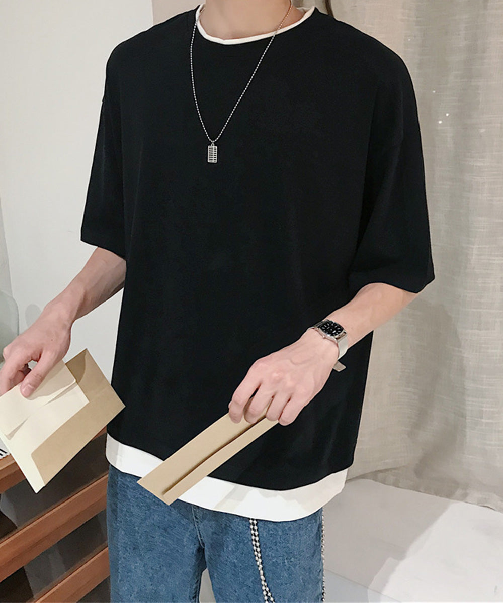 レイヤード風tシャツ メンズクルーネック ブラック