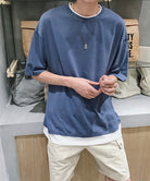 レイヤード風tシャツ メンズクルーネック ブルー