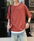 レイヤード風tシャツ メンズクルーネック レッド