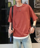 レイヤード風tシャツ メンズクルーネック レッド